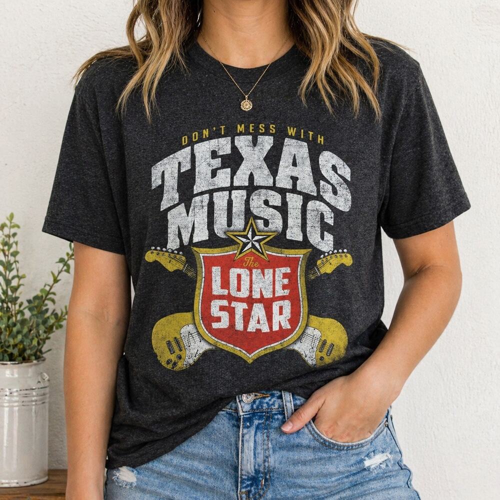 Outhouse Designs Gray Heathered Texas Music Lone Star Graphic Tee Sz M